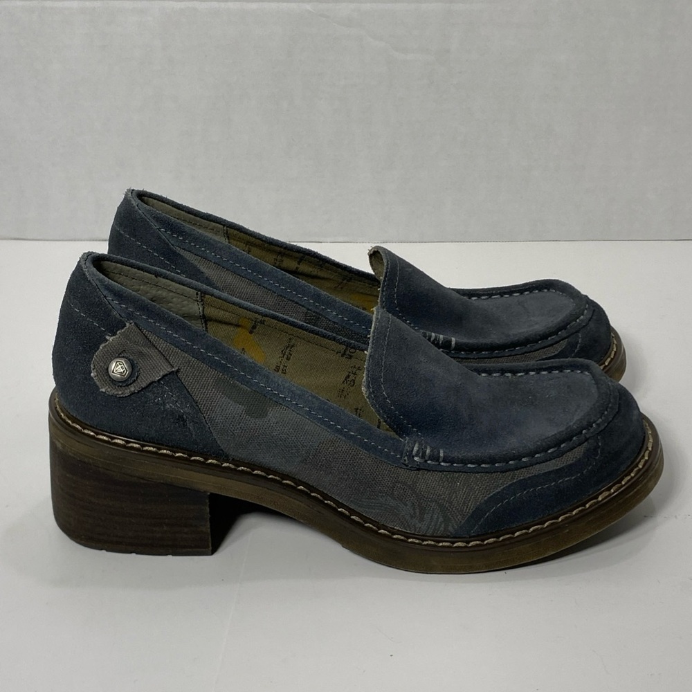 London Underground LADIES’ BLUE SUEDE & FABRIC CHUNKY HEEL LOAFERS Shoes 9 VGC